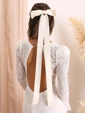 Ivory Long Ribbon Bow Hair Clip